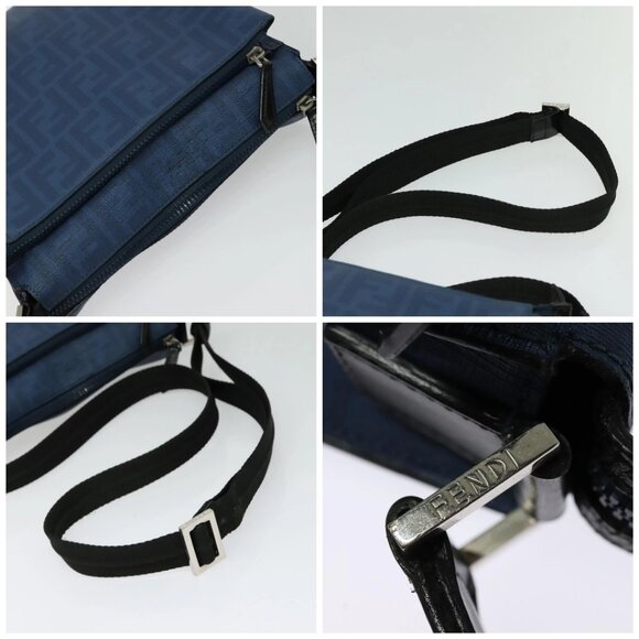 FENDI Zucca Canvas Shoulder Bag PVC Blue Silver Auth bs28711 - Picture 16 of 16